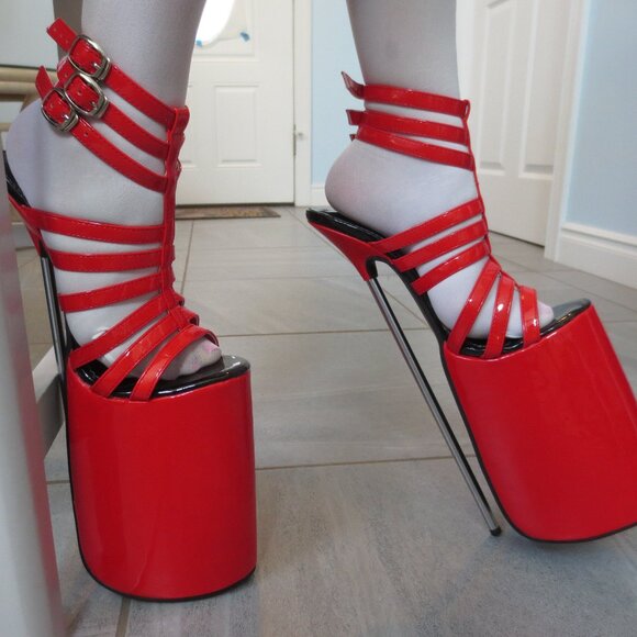 EXTREME Platform Red High Heel Sandals with Metal Heels - Picture 7 of 9